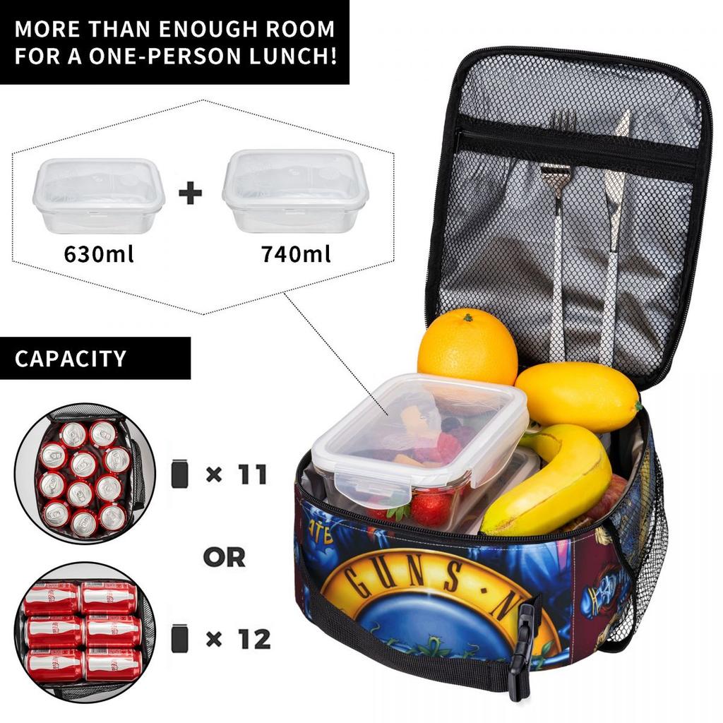 Guns N Roses Band Lunch Bag Retro Lunch Box School Portable Thermal Lunch Bags Graphic Cooler Bag