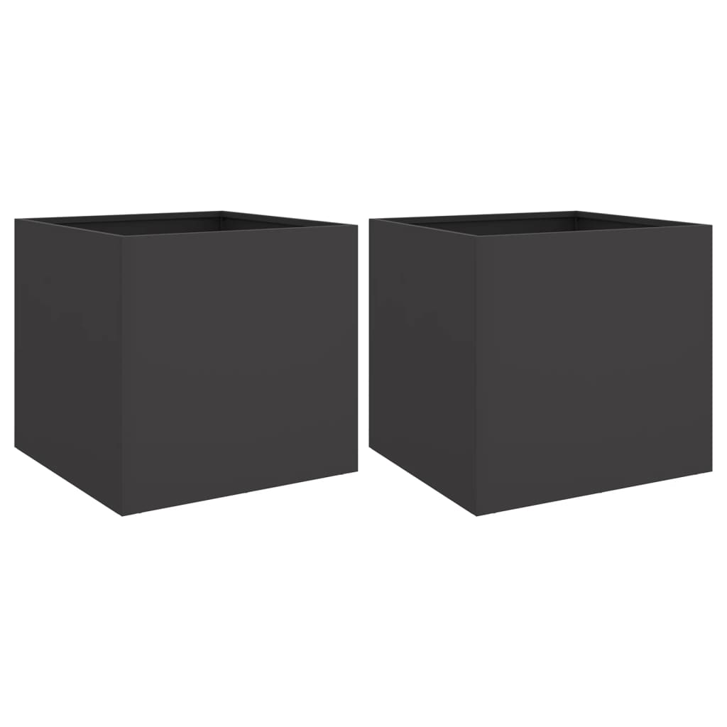 Planters 2 Pcs Black 42 X 40 X 39 Cm Steel