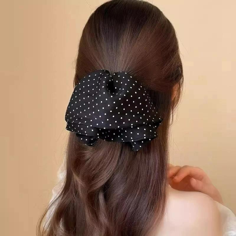 Polka Dot Bow Clip Fashionable Back Of The Head Bun Ponytail Clip Hair Accessories