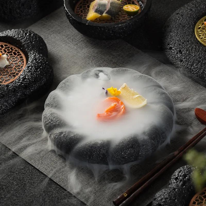Hotel Dry Ice Plate Smoked Barbecue Planet Bowl Volcanic Stone Coal Ball Plate Molecular Cuisine Plate Concept Tableware