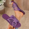 Fashion Women Slippers Rhinestone Butterfly Hollow Flat Shoes Ladies Fashion Beach Sandals Plus Size Solid Color Slippers Slides Women