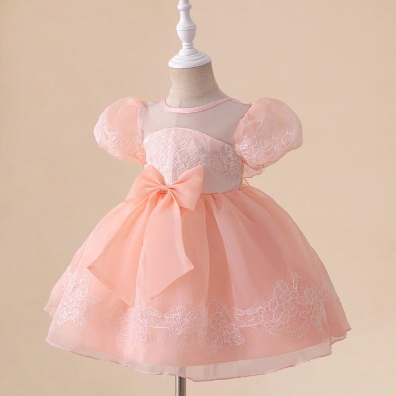 Baby Girls Princess Dress Bow Puff Sleeve Tulle Gown Party Dance Performance