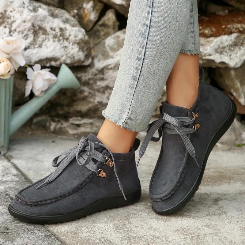 Fashion 2025 New Women's Chunky Sole Casual High-Top Shoes Plus Size Comfortable Flat Lace-Up Anti-Slip Ankle Boots Ladies Sneakers