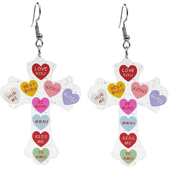 Valentines Day Heart Earrings for Women Pink Heart Earrigns Acrylic Love Heart Printed Arch Dangle Earrings Valentine s Day Birthday Party Jewelry C