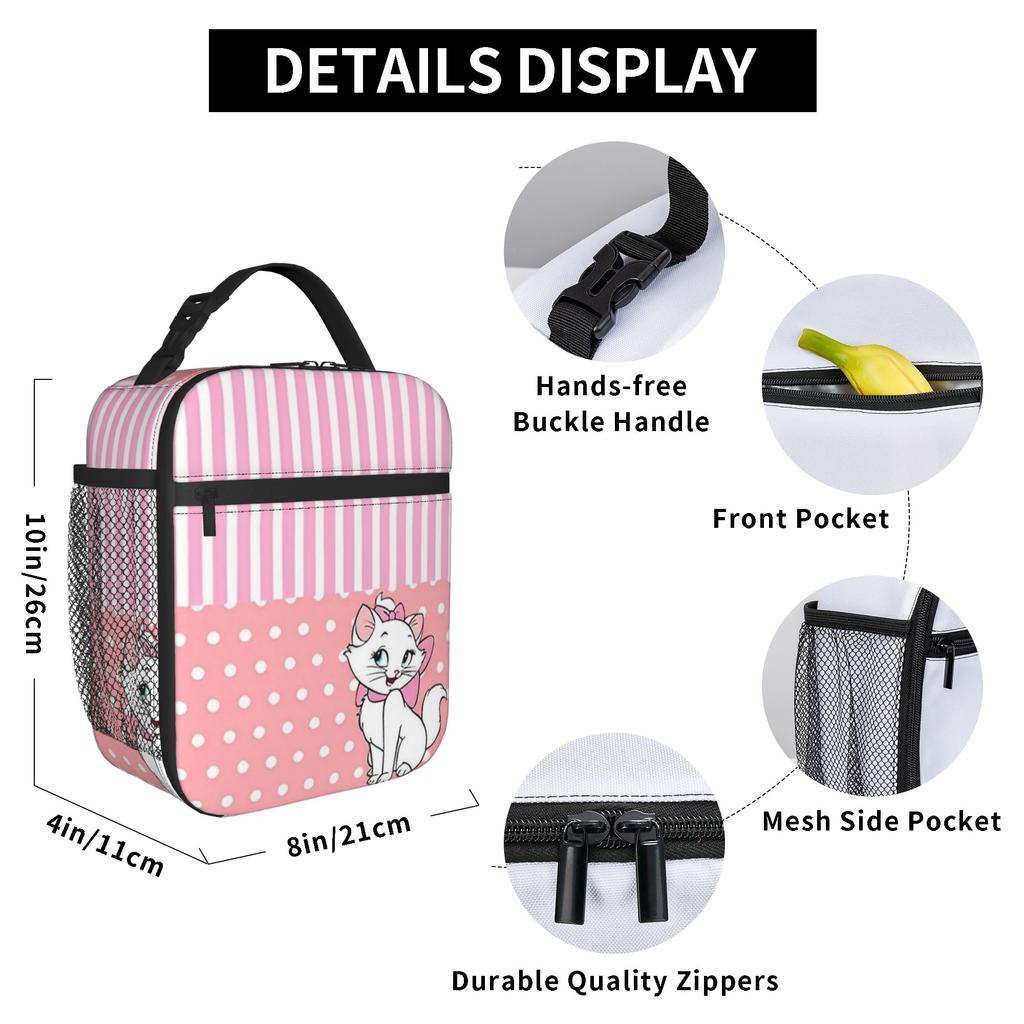 Maries Cat Insulated Lunch Bag Large Lunch Container Thermal Bag Tote Lunch Box Beach Travel Bento Pouch