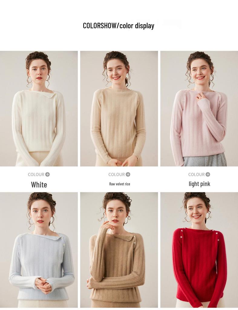 Gentle Temperament Women's Ribbed Cashmere Pullover - Versatile Autumn/Winter Sweater Top