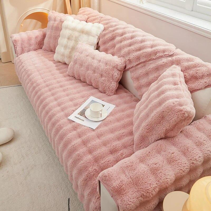 Thicken Rabbit Plush Sofa Slipcover Universal Non-slip Super Soft Sofa Towel Couch Cushion For Living Room Modern Home Decor