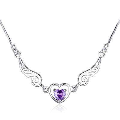 Sweet Girl Wing Heart Shape Pendant Necklace Women Sparkling Shining Crystal Rhinestones Chain Gift Jewelry