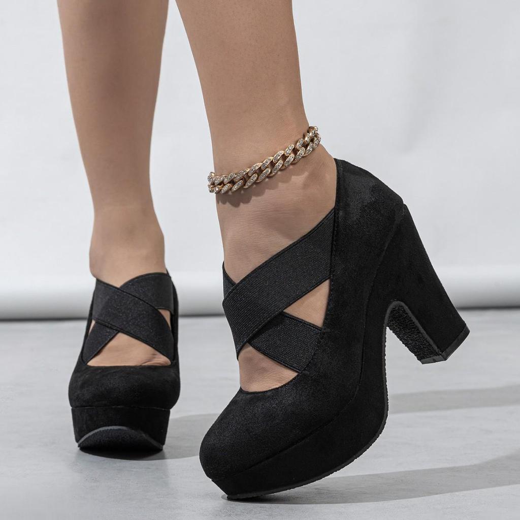 Hong Kong 2024 Herbst Damen Große Retro Mary Jane Schuhe mit Dicken Absätzen und Runder Spitze