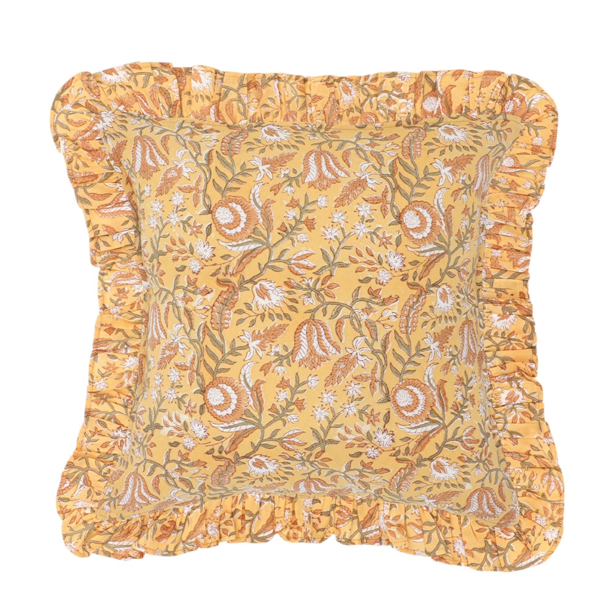 Подушка с рюшами Karino Block Saffron 5см [Tomo Corporation] Чехол, Печать, Желтый, Размер 45x45см, Рюши