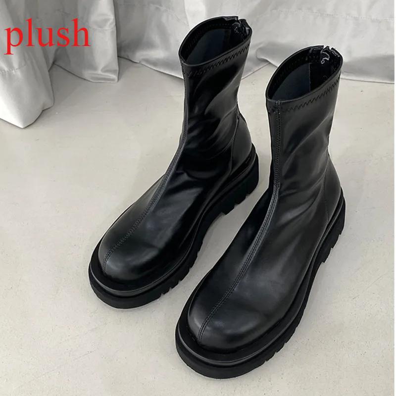 Womens Boots Spring\Autumn Round Head Thick Sole Elastic Boot New Pine Cake Bottom Breathable Chelsea Women Platform Shoes Women