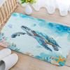 Sea Turtle Bathroom Rug, Nautical Turtle Non Slip Bath Mat with Underwater Seashell Bathroom Accessories Shower Mat Marine Animals Blue Ocean Kitchen