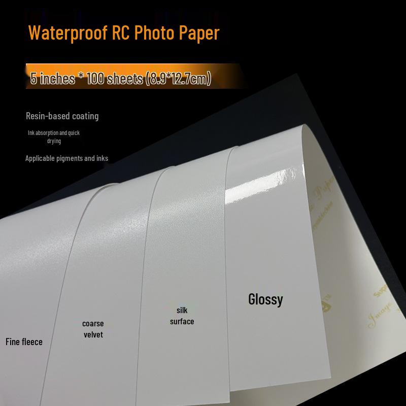 Glossy RC Photo Paper: 5 , 6 , 7   A4 (240g/260g) - Fine Velvet Waterproof Finish 260g Waterproof Fine Velvet RC [Gold Back]
