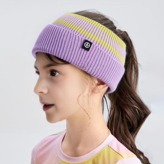 Kids Knitted Headband Wide Edge Elastic Ear Protection Warm Striped Contrast Design Ponytail Opening Headband