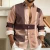 Nuova camicia da uomo a blocchi di colore patchwork a maniche lunghe, camicia casual da lavoro a righe geometriche, top da uomo slim-fit, taglie S-6XL.