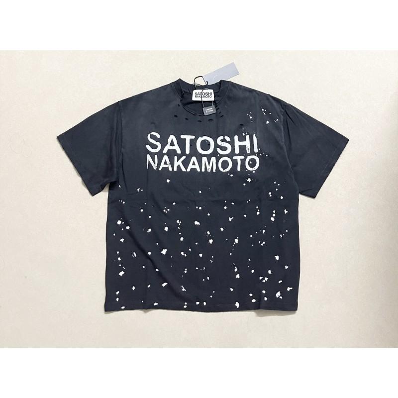 T-shirt Coton Surdimensionné Homme Avec Impression Graphique Satoshi Lavage Vintage Hip Hop Streetwear Manches Courtes