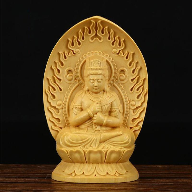 Exquisite Wood Carved Statue Guanyin Bodhisattva Figurine Tathagata Buddha Sculpture Buddha Zen Lucky Crafts Home Decor Pray Box