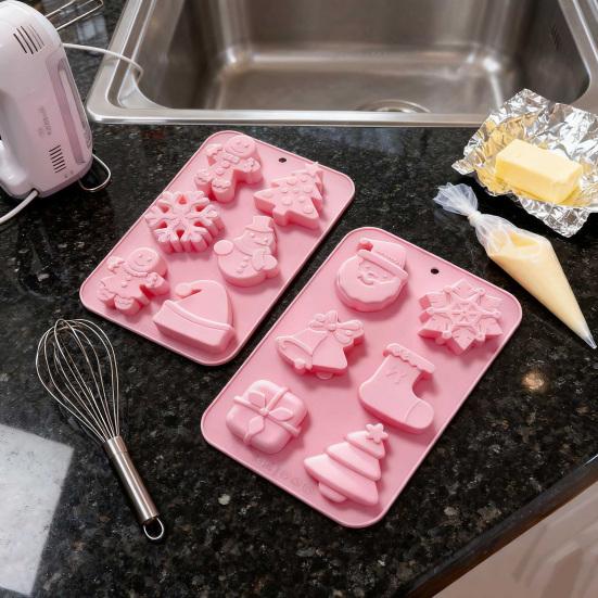 Christmas Silicone Cake Mold Set Xmas Tree Snowman Santa Claus Bells Snowflake Gingerbread Man Baking Mold DIY Baking Tool Kit