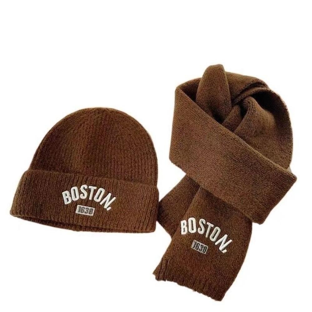BOSTON Embroidery Scarf Hat Set Windproof Ear Protection Hat New Beanie Hat For 2-8Y