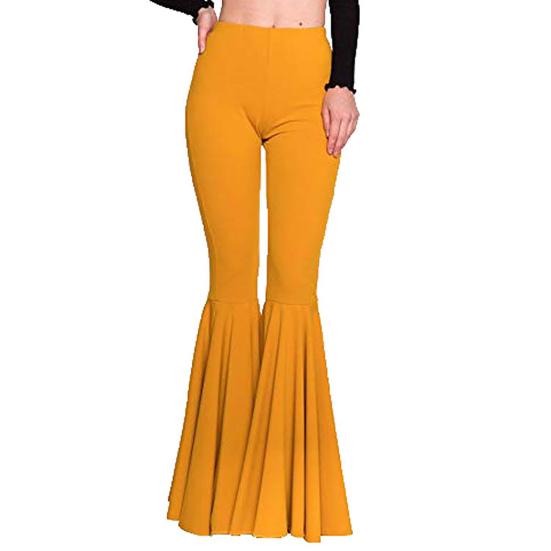 High-Waist Elastic Waistband Control Tummy Hip Lifting Lady Trousers Skinny Breathable Women Solid Color Sports Mermaid Flared Pants Streetwear