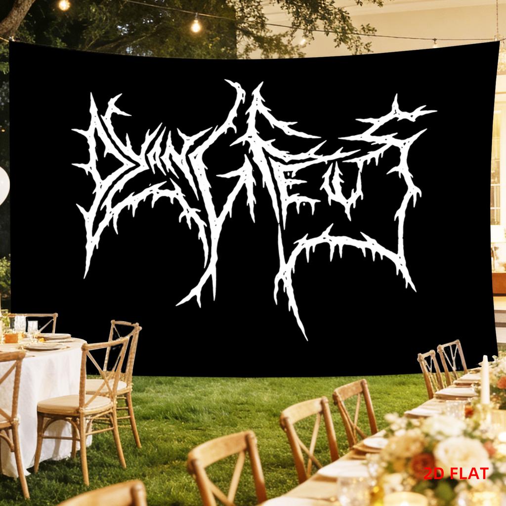 VIKAMA Dark Death Metal Wind Spike Font Tapestry Black Background White Text Gothic Print Hanging Cloth Room Decoration