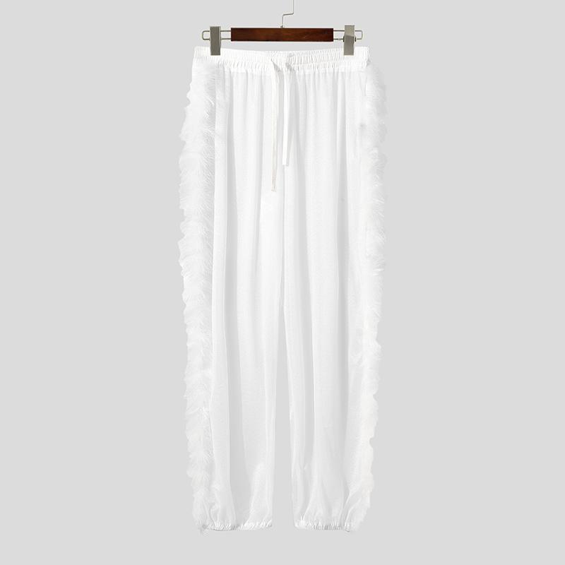 

INCERUN Men Elastic Waist See Through Tassel Mesh Sheer Long Trousers Pants 4XL белый