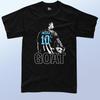 Messi GOAT N°10 T-shirt Noir Portrait de Star du Football Coton Manches Courtes Fan de Football Sport Supporter Haut Décontracté