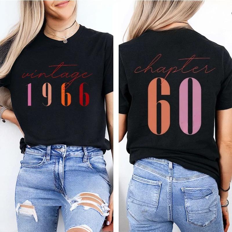 Classic 1966 Graphic Print Fashion Women's T Shirts Vintage 60th Birthday Women Aesthetic T-shirts 60 Bday Casual Tee Shirts