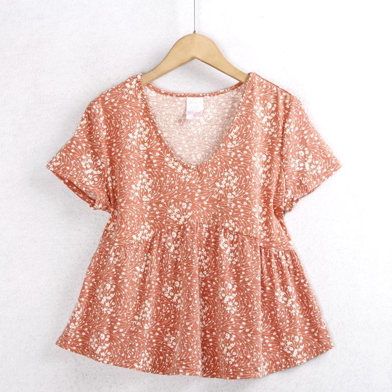 

Women s Print Summer Rayon Pullover Pleated Shirt Dark red Print XS