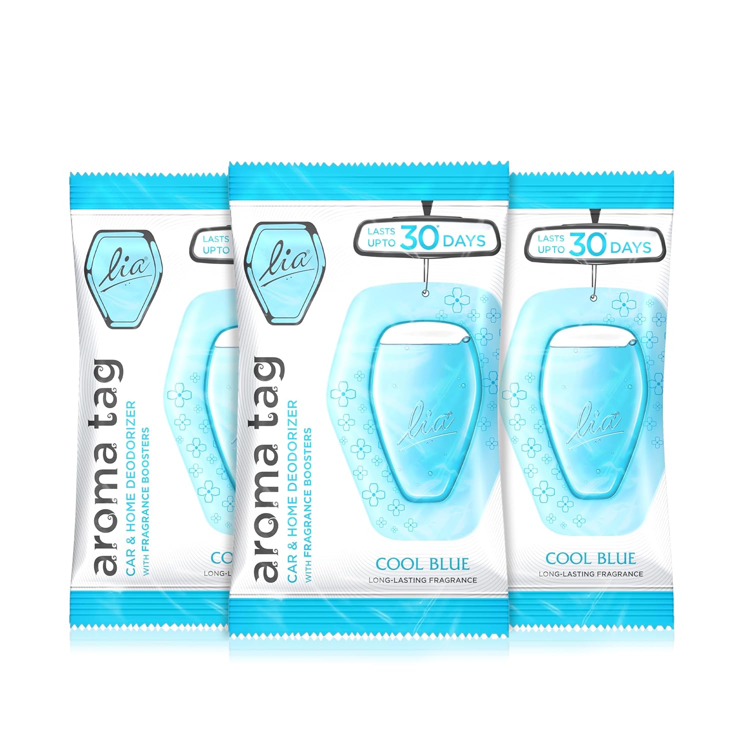 

Lia Aroma Tag Cool Blue Air Freshener Pack of 3 X7.5g Each For Cars Wardrobes Desks Drawers
