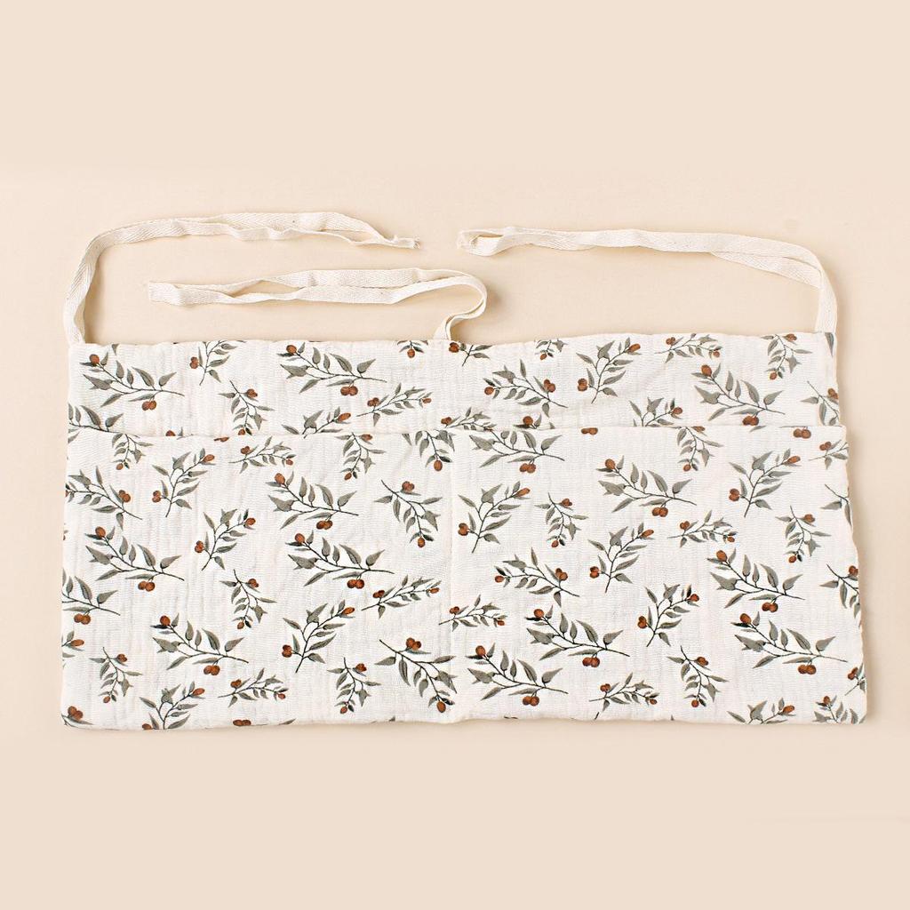 Double-Layer Pure Cotton Baby Stroller Storage Bag with Double Pockets and Printed Bottle Holder