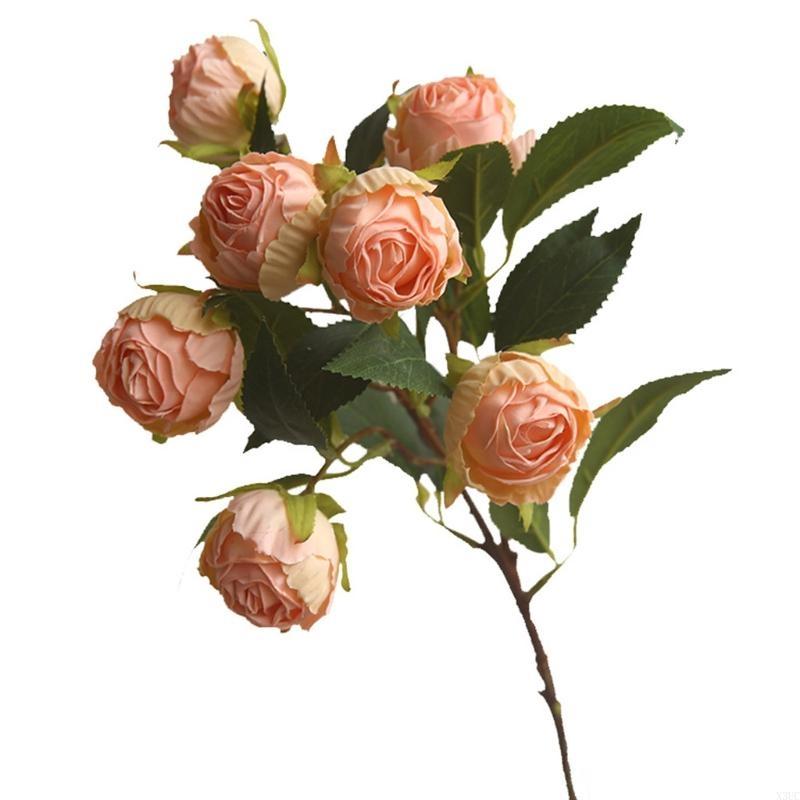 Artificial Rose Flower Multiple Heads Flowers Simulation Silk Floral Bouquet for Arrangement Home Livng Room Wedding Party X3UC