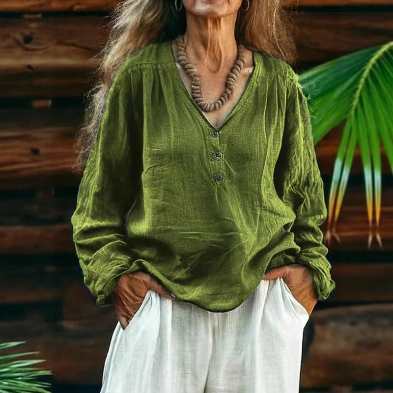 2025 New Women's Casual Long-sleeved V-neck Door Tube Regular Solid Color Multi-color Tops T-shirt