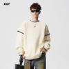 Men's Trendy Hand-Stitched High-End Knit Sweater with Contrasting Colors - Versatile and Stylish Base Layer