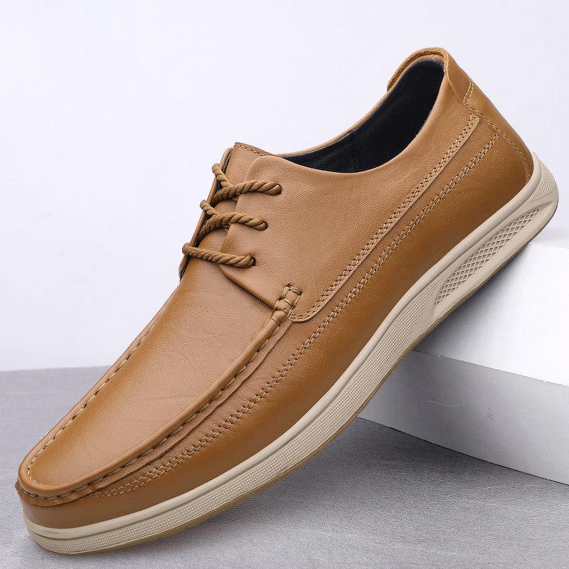 Men's Casual Leather Slip-On Shoes, First Layer Cowhide, Large Size, Youth Style, Summer Edition.