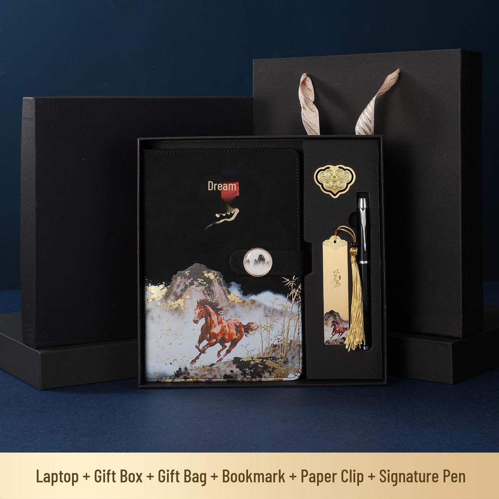 Chinese Red Cultural Laptop Gift Set: Year of the Horse Notebook & High Appearance Business Accessories