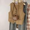 Plaid Vest for Women Cotton Sleeveless Tops Vest Oversize Casual Sleeveless Coat Buttons V-neck Camisole Vest