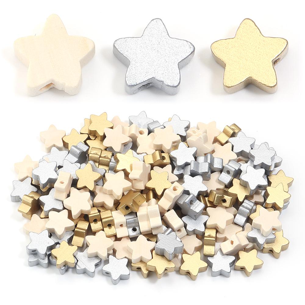 50pcs 15mm Star Wooden Beads Pentagram Loose Spacer Beads for Jewelry Making DIY Handmade Bracelets Neklace Decor Accessories