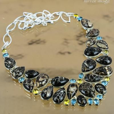 Geschenk für sie Natürliche Turritella-Achat Kette Verstellbares Halsband 925 Silber