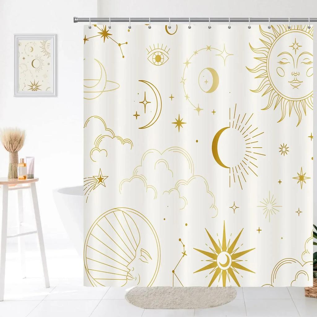 Retro Shower Curtain, 60S 70S Vintage Waterproof Polyester Fabric Bath Curtain Sets, Smile Face Pink Aesthetic Bathroom Curtains