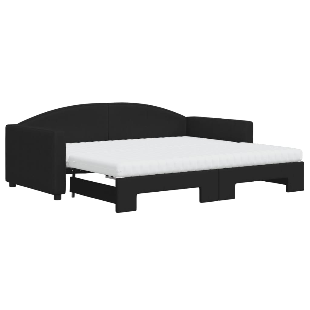 Extendable Daybed with Mattresses Black 90x190 cm Fabric