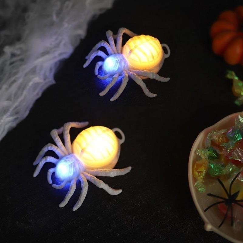 20PCS Waterproof Halloween LED Light Up Spider Decor, Realistic Luminous Horror Spider Figurines, Indoor Desktop Party Ornaments