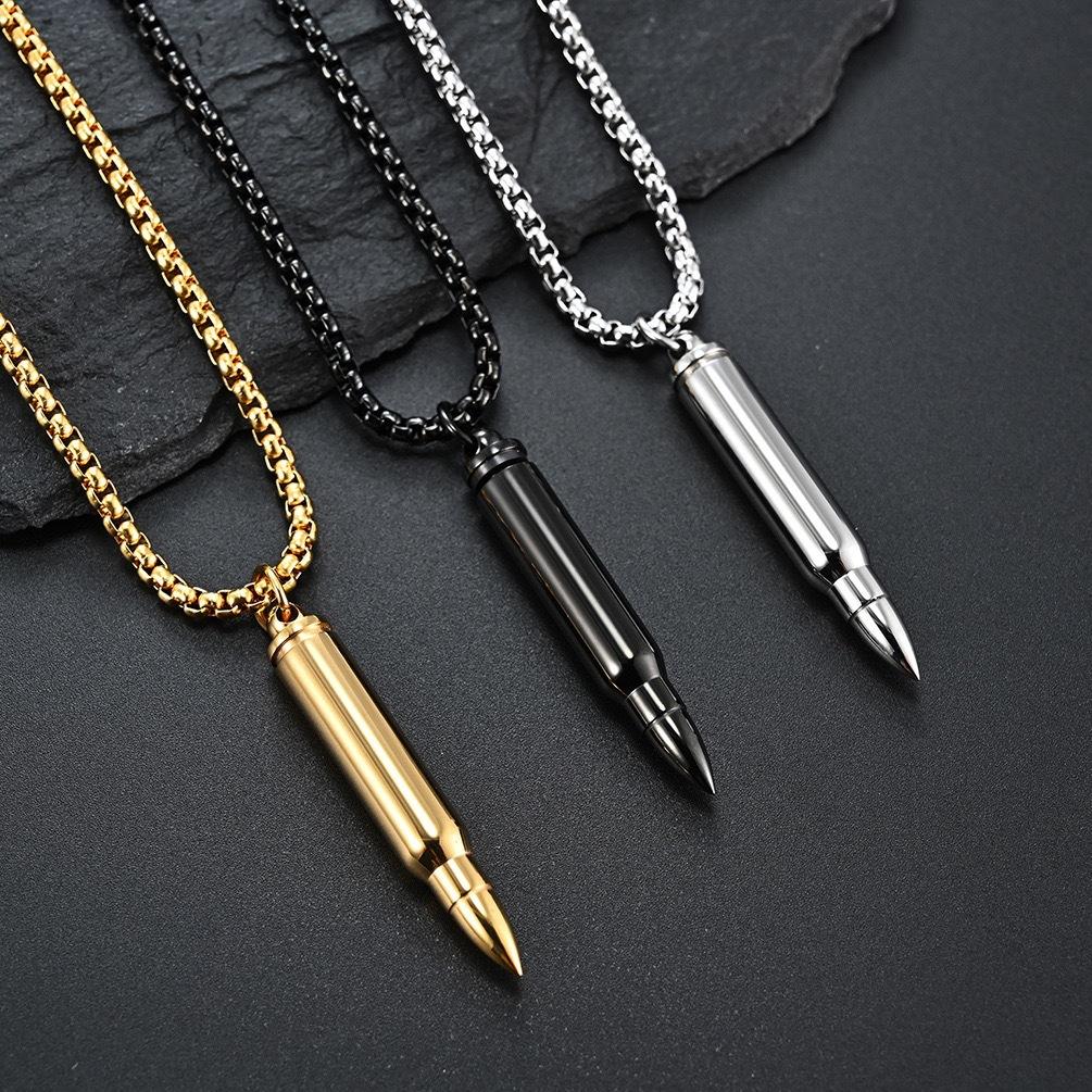 2026 Jewelry Personality, Bullet, Pendant Domineering, Men's Necklace Simple Glossy Pendant
