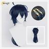 In Stock Anime Vanitas Synthetic Unisex 65cm Blue Black Cosplay Anime Wig And Earrings Heat Resistant Hair Halloween Party Wigs