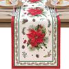 Poinsettia Flower Pattern Christmas Table Runner Long Length Rectangular Shape Table Decor Cloth Linen Material
