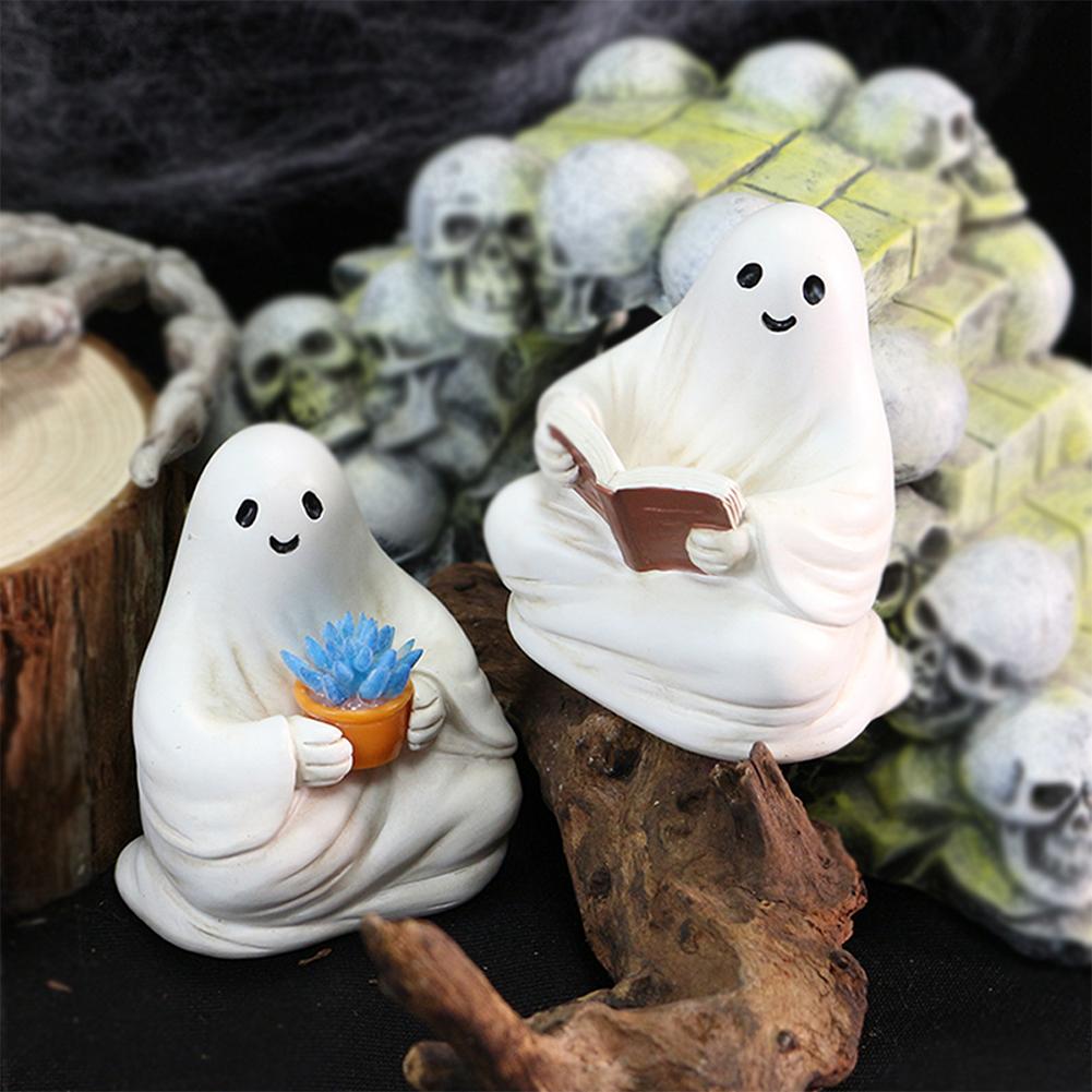 1/2/3pcs Halloween Ghost Statue Set Halloween Decoration Garden Courtyard Landscape Decoration Resin Crafts Cute Ghost Figurine