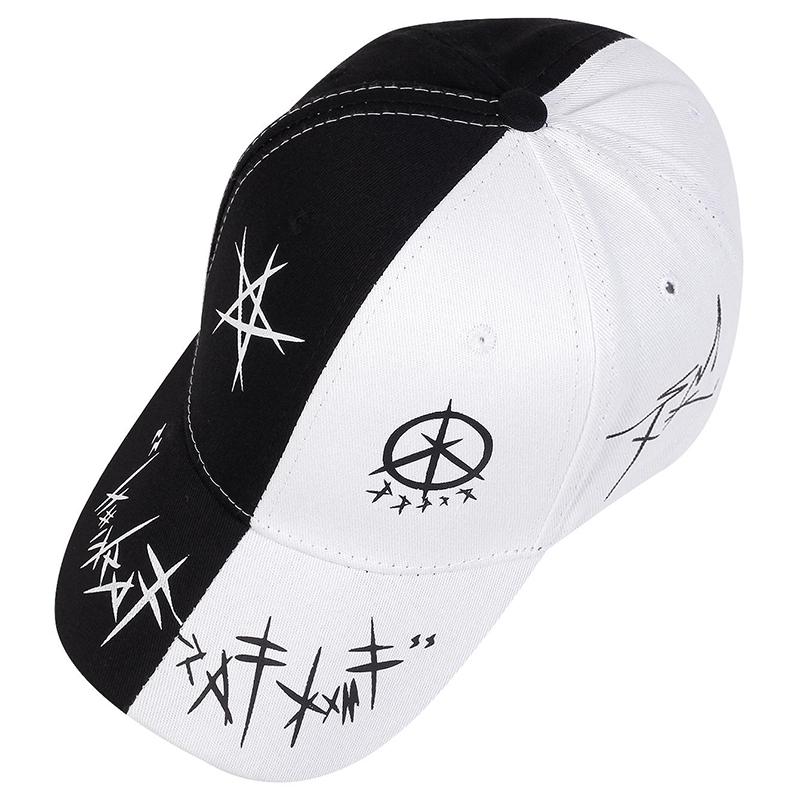 Unisex Black White Patchwork Graffiti Print Baseball Caps Spring and Autumn Outdoor Adjustable Casual Hats Sunscreen Hat