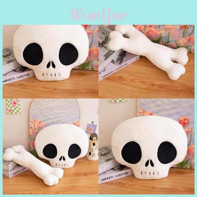 Soft Plush Skull And Crossbones Halloween Throw Pillow For Festive Home Decoration