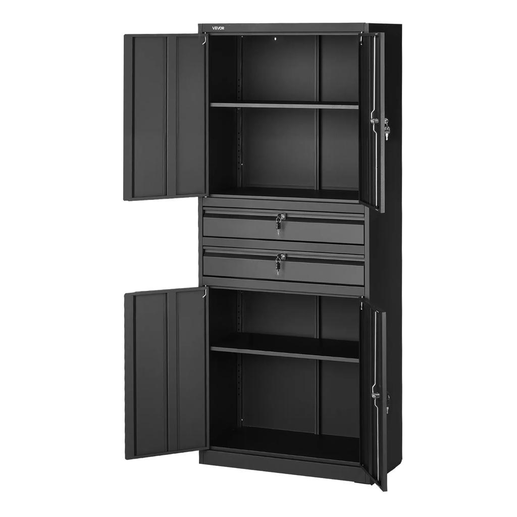 VEVOR Metal Storage Cabinet, 81.5 kg Shelf Load Capacity, 1800 mm Tall Garage Tool Storage Cabinet with 4 Locking Doors and Adjustable Shelves