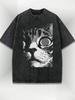 Men's Summer Fun Psychedelic Cat Print Washed T-shirt Soft Comfortable Street Graffiti Trend Brand Style Unique Daily Outfit